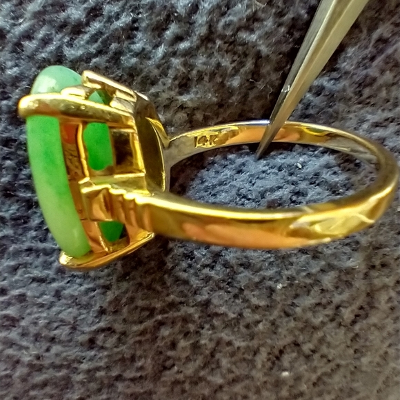Ring 14k gold Jade Stone Large Oval 16x12mm Jade Ctr stone - Picture 8 of 12